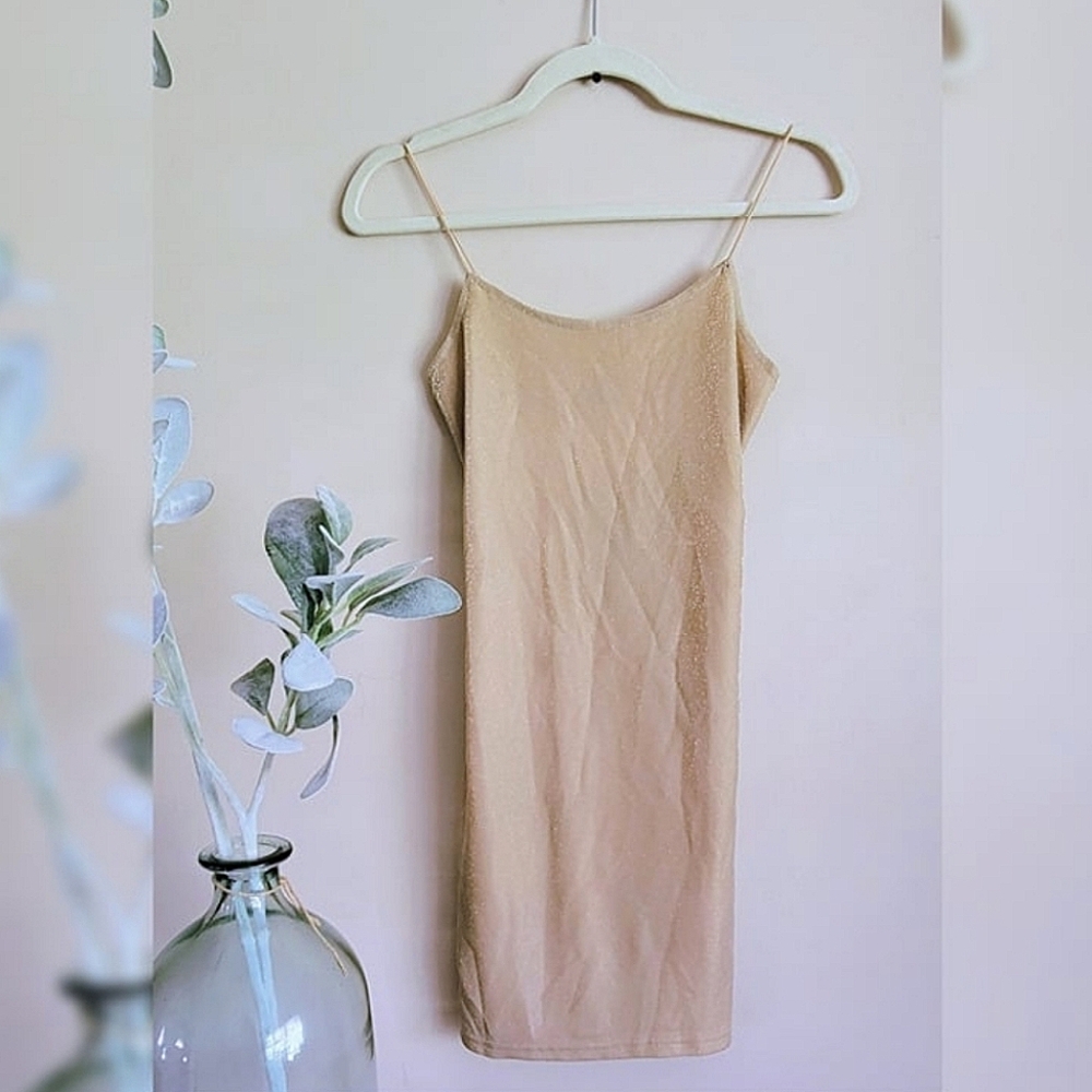 Nude Shimmer Strappy Bodycon Mini Dress (M)